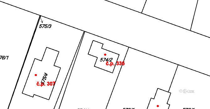 Hustopeče nad Bečvou 336 na parcele st. 574/2 v KÚ Hustopeče nad Bečvou, Katastrální mapa