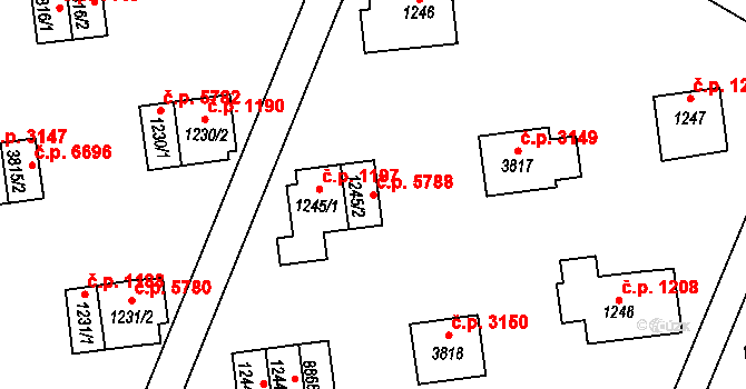 Zlín 5788 na parcele st. 1245/2 v KÚ Zlín, Katastrální mapa