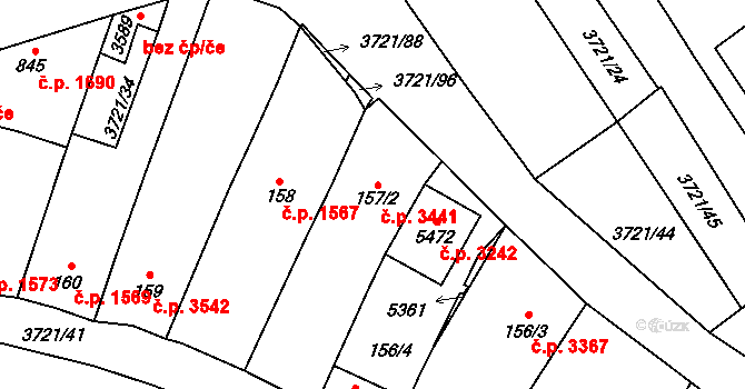Břeclav 3441 na parcele st. 157/2 v KÚ Břeclav, Katastrální mapa