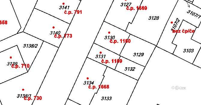 Předměstí 1159, Litoměřice na parcele st. 3131 v KÚ Litoměřice, Katastrální mapa