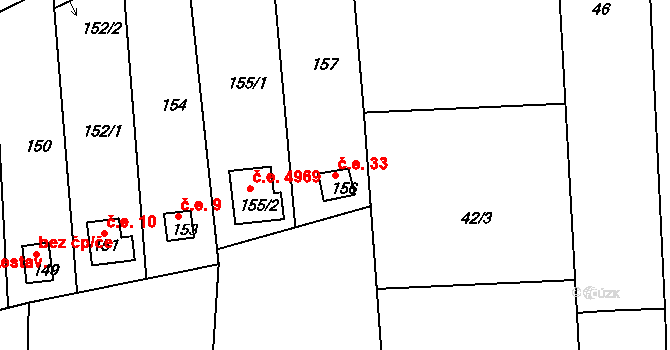 Sasov 33, Jihlava na parcele st. 156 v KÚ Sasov, Katastrální mapa