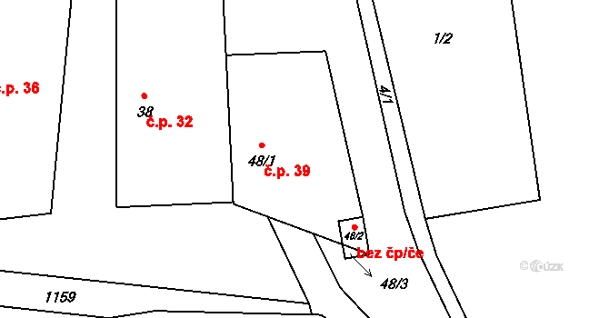 Loket 39 na parcele st. 48/1 v KÚ Loket u Dolních Kralovic, Katastrální mapa