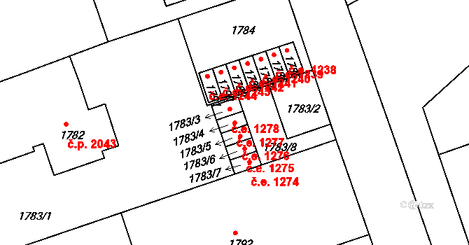 Tábor 1277 na parcele st. 1783/4 v KÚ Tábor, Katastrální mapa