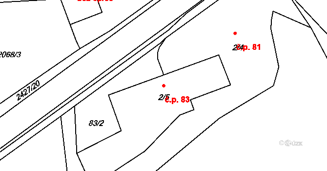 Luhačovice 83 na parcele st. 2/5 v KÚ Luhačovice, Katastrální mapa