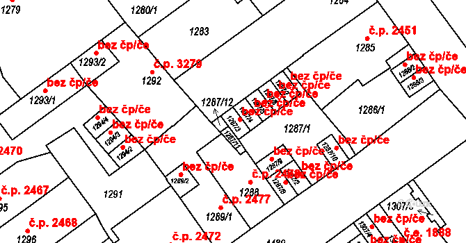 Teplice 39138895 na parcele st. 1287/3 v KÚ Teplice, Katastrální mapa