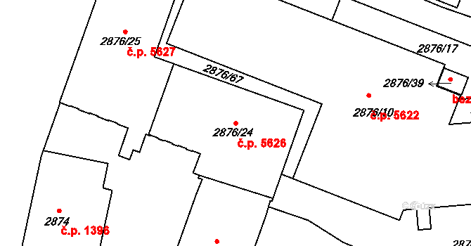 Jihlava 5626 na parcele st. 2876/24 v KÚ Jihlava, Katastrální mapa