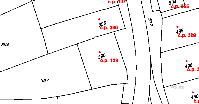 Bošovice 139 na parcele st. 396 v KÚ Bošovice, Katastrální mapa