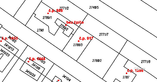 Hlučín 917 na parcele st. 2788/3 v KÚ Hlučín, Katastrální mapa
