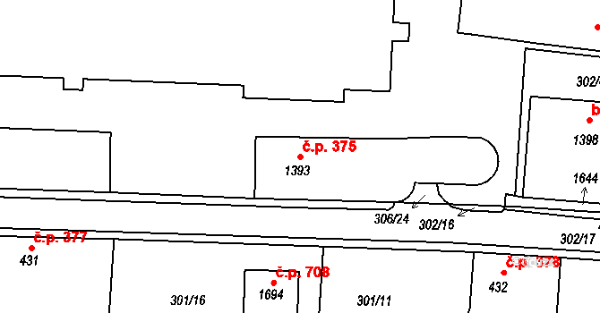 Blovice 375 na parcele st. 1393 v KÚ Blovice, Katastrální mapa