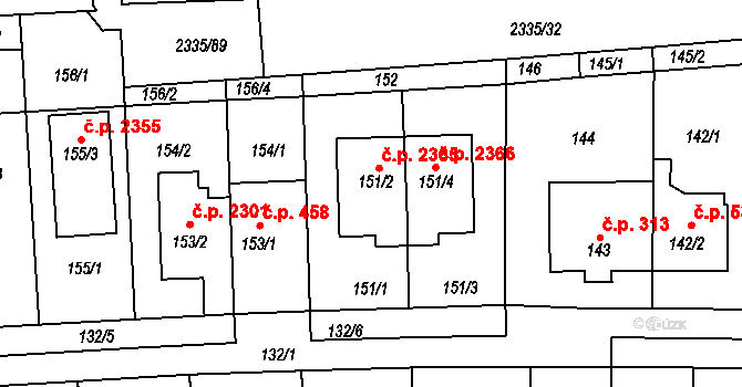 Chodov 2365, Praha na parcele st. 151/2 v KÚ Chodov, Katastrální mapa