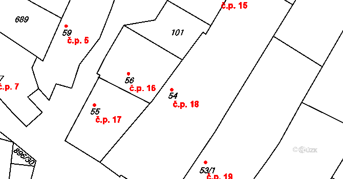 Lhota u Chroustovic 18, Chroustovice na parcele st. 54 v KÚ Lhota u Chroustovic, Katastrální mapa