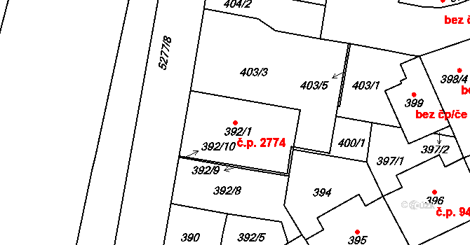 Východní Předměstí 2774, Plzeň na parcele st. 403/3 v KÚ Plzeň, Katastrální mapa