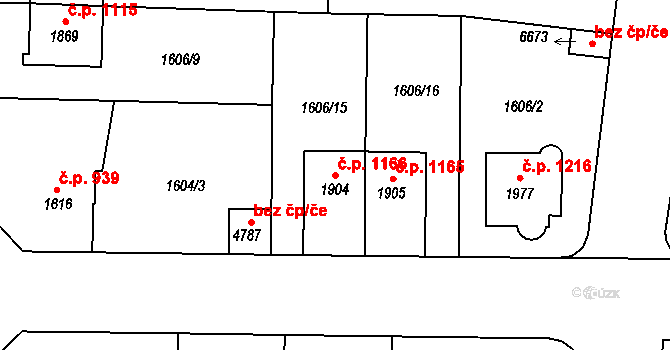 Budějovické Předměstí 1166, Písek na parcele st. 1904 v KÚ Písek, Katastrální mapa