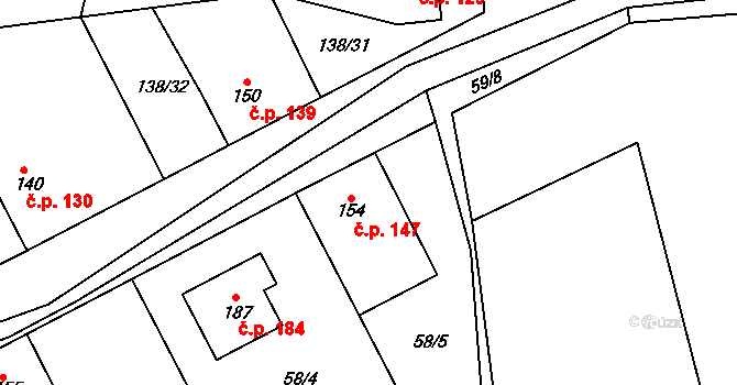 Úžice 147 na parcele st. 154/1 v KÚ Úžice u Kralup nad Vltavou, Katastrální mapa