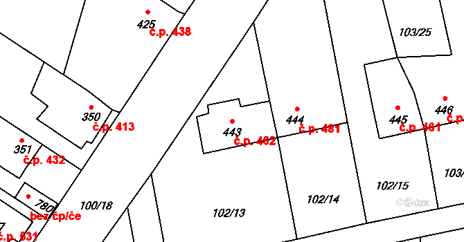 Rudná 462 na parcele st. 443 v KÚ Dušníky u Rudné, Katastrální mapa