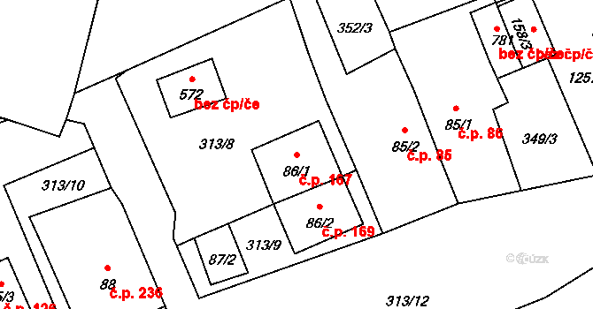 Nučice 167 na parcele st. 86/1 v KÚ Nučice u Rudné, Katastrální mapa