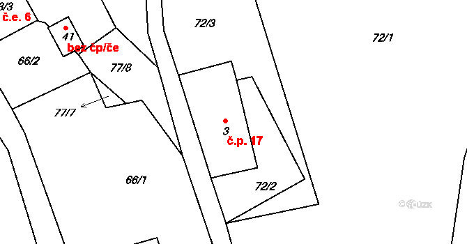 Březí 17, Čachrov na parcele st. 3 v KÚ Březí u Čachrova, Katastrální mapa