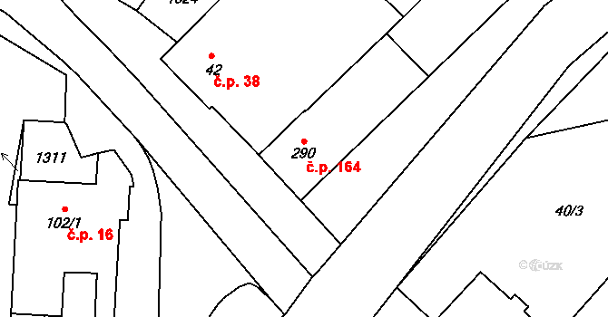 Rostěnice 164, Rostěnice-Zvonovice na parcele st. 290 v KÚ Rostěnice, Katastrální mapa