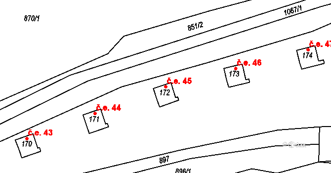 Klokočůvek 45, Odry na parcele st. 172 v KÚ Klokočůvek, Katastrální mapa