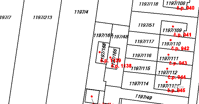 Vejprnice 1139 na parcele st. 1197/168 v KÚ Vejprnice, Katastrální mapa