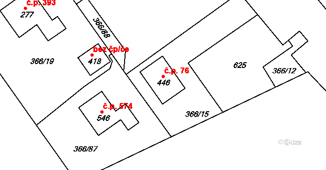 Lubina 76, Kopřivnice na parcele st. 446 v KÚ Drnholec nad Lubinou, Katastrální mapa