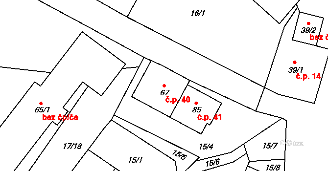 Černov 40 na parcele st. 67 v KÚ Černov, Katastrální mapa