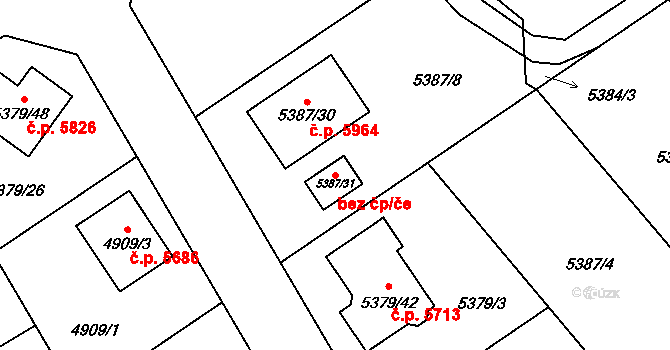 Chomutov 89892895 na parcele st. 5387/31 v KÚ Chomutov I, Katastrální mapa
