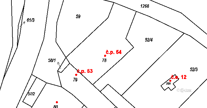 Hřivice 54 na parcele st. 78 v KÚ Hřivice, Katastrální mapa
