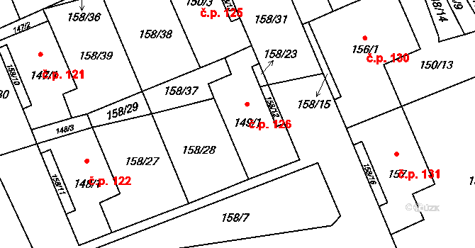 Liběšice 126 na parcele st. 149/1 v KÚ Liběšice u Žatce, Katastrální mapa