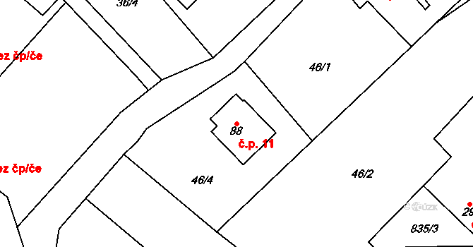 Babice 11, Okrouhlice na parcele st. 88 v KÚ Babice u Okrouhlice, Katastrální mapa
