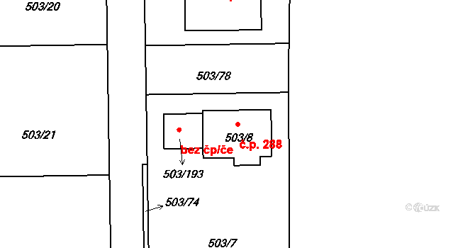 Chlum 288, Křemže na parcele st. 503/8 v KÚ Chlum u Křemže, Katastrální mapa