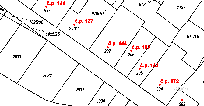 Strachotín 144 na parcele st. 207 v KÚ Strachotín, Katastrální mapa