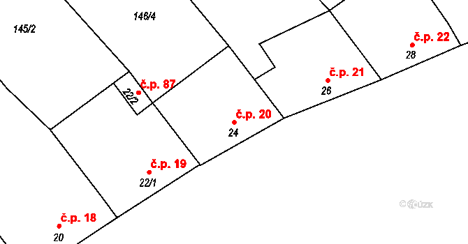 Chvalnov 20, Chvalnov-Lísky na parcele st. 24 v KÚ Chvalnov, Katastrální mapa
