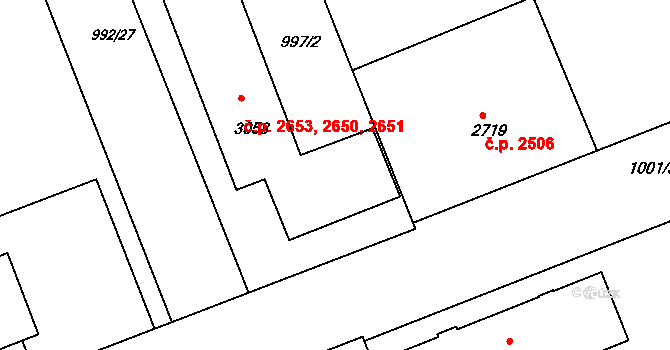 Kroměříž 2650,2651,2653 na parcele st. 3058 v KÚ Kroměříž, Katastrální mapa