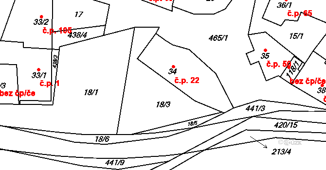 Hrochov 22, Lipová na parcele st. 34 v KÚ Hrochov, Katastrální mapa