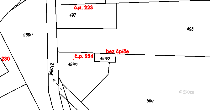 Milovice 107221896 na parcele st. 499/2 v KÚ Milovice nad Labem, Katastrální mapa