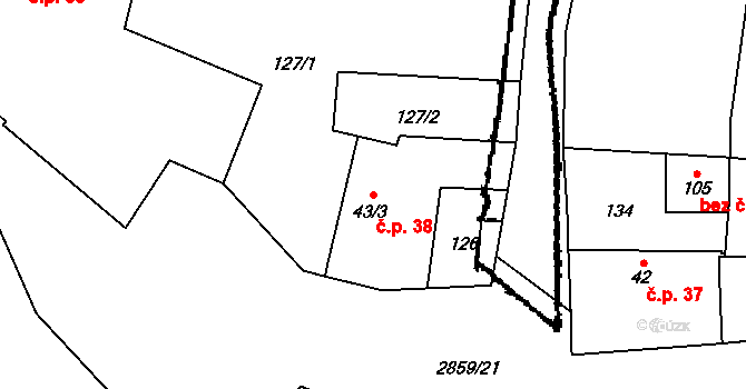 Korolupy 38 na parcele st. 43/3 v KÚ Korolupy, Katastrální mapa