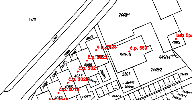 Slaný 2023 na parcele st. 4089 v KÚ Slaný, Katastrální mapa