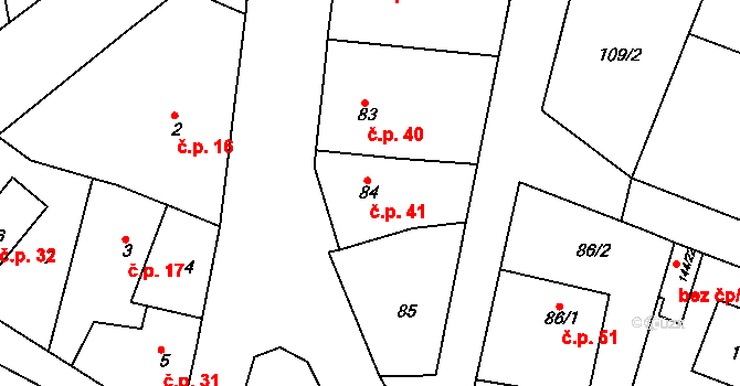 Přítoky 41, Miskovice na parcele st. 84 v KÚ Přítoky, Katastrální mapa