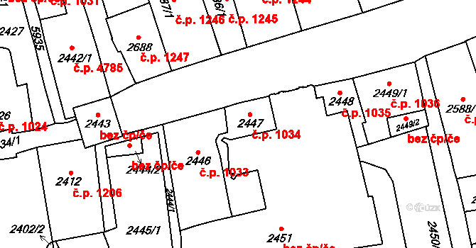 Jihlava 1034 na parcele st. 2447 v KÚ Jihlava, Katastrální mapa