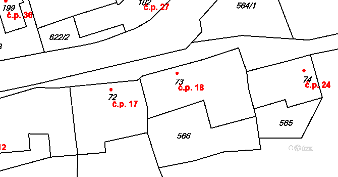 Zásadka 18, Boseň na parcele st. 73 v KÚ Boseň, Katastrální mapa