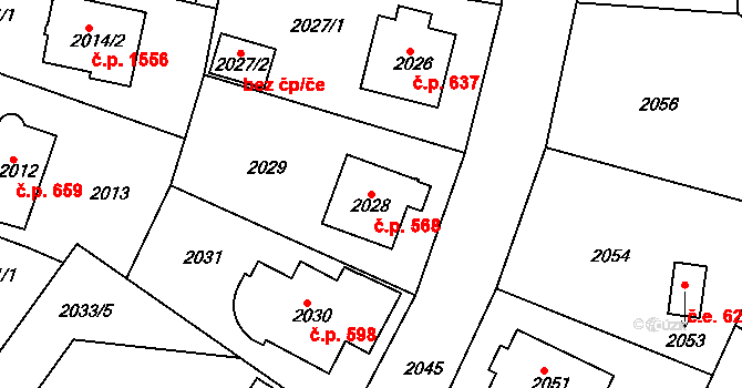Roztoky 568 na parcele st. 2028 v KÚ Roztoky u Prahy, Katastrální mapa