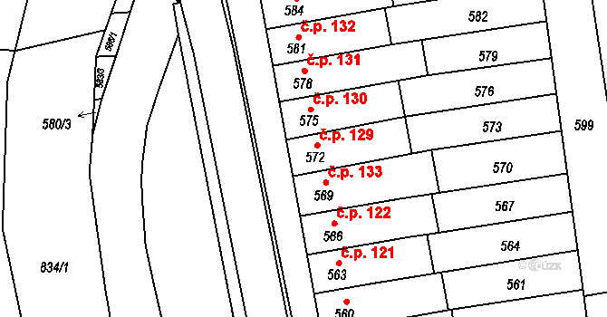 Kobylnice 129 na parcele st. 572 v KÚ Kobylnice u Brna, Katastrální mapa