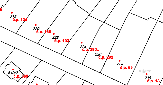 Moutnice 293 na parcele st. 224 v KÚ Moutnice, Katastrální mapa