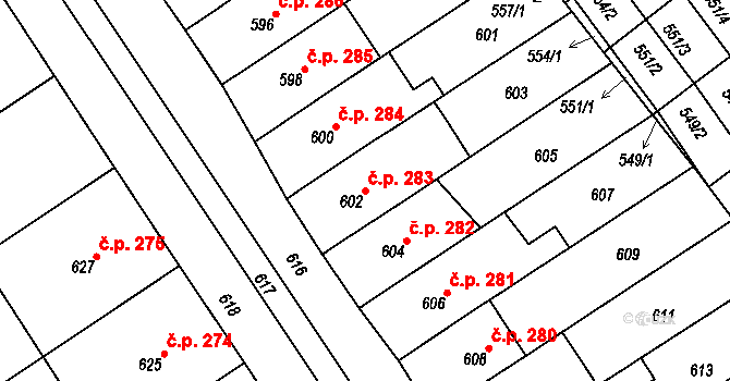 Zarazice 283, Veselí nad Moravou na parcele st. 602 v KÚ Zarazice, Katastrální mapa