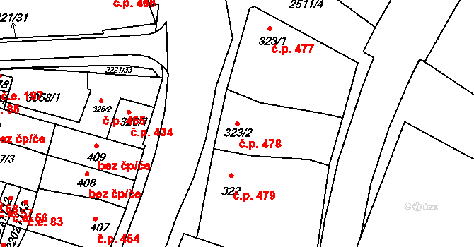 Kyjov 478 na parcele st. 323/2 v KÚ Kyjov, Katastrální mapa