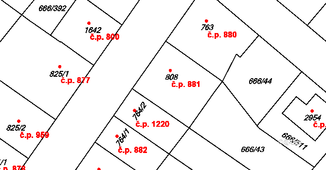 Veselí nad Moravou 881 na parcele st. 808 v KÚ Veselí-Předměstí, Katastrální mapa