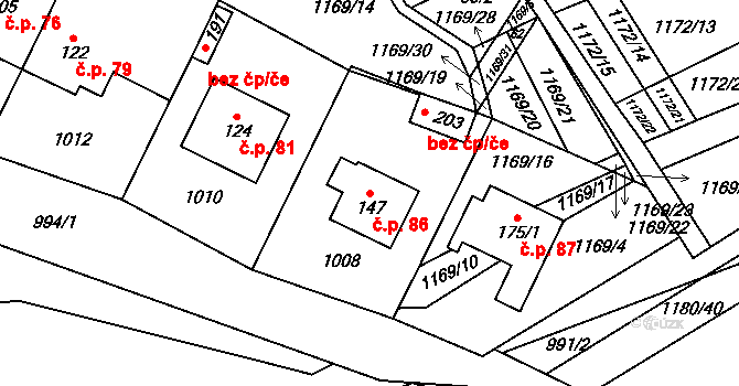 Pavlovice 86, Bohdalice-Pavlovice na parcele st. 147 v KÚ Pavlovice, Katastrální mapa