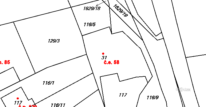 Staré Heřminovy 58 na parcele st. 31 v KÚ Staré Heřminovy, Katastrální mapa