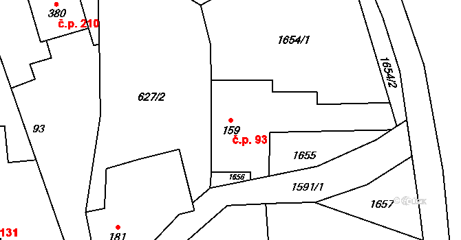 Rychaltice 93, Hukvaldy na parcele st. 159 v KÚ Rychaltice, Katastrální mapa